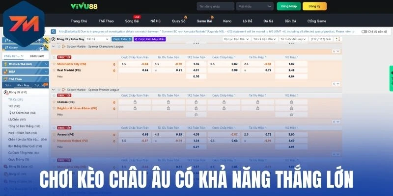 Chơi kèo châu Âu có khả năng thắng lớn