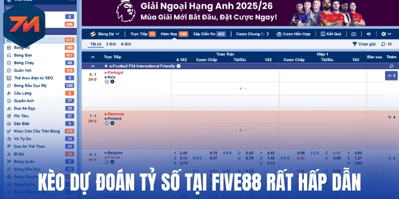 Kèo dự đoán tỷ số tại Five88 rất hấp dẫn