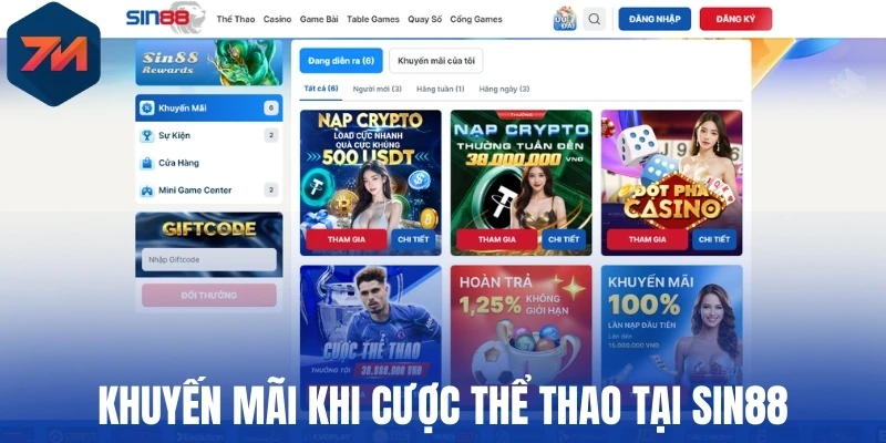 Khuyến mãi khi cược thể thao tại Sin88