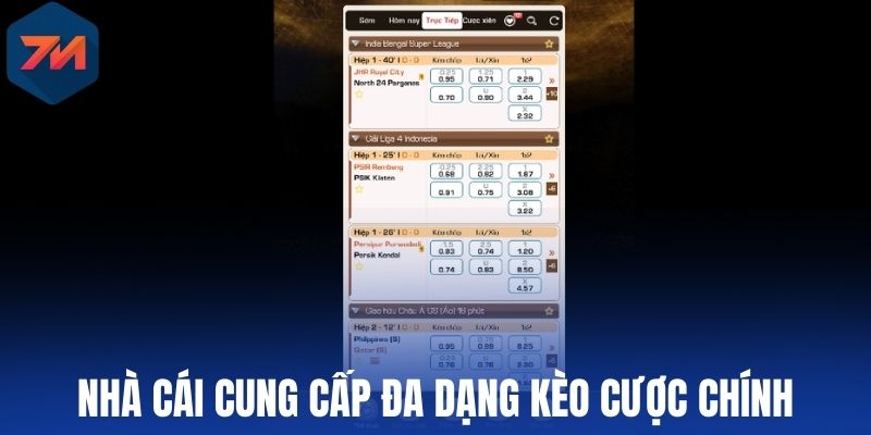 Nhà cái cung cấp đa dạng kèo cược chính