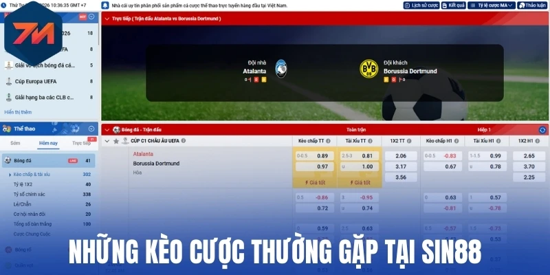 Những kèo cược thường gặp tại Sin88