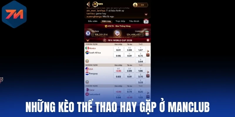 Những kèo thể thao hay gặp ở Manclub