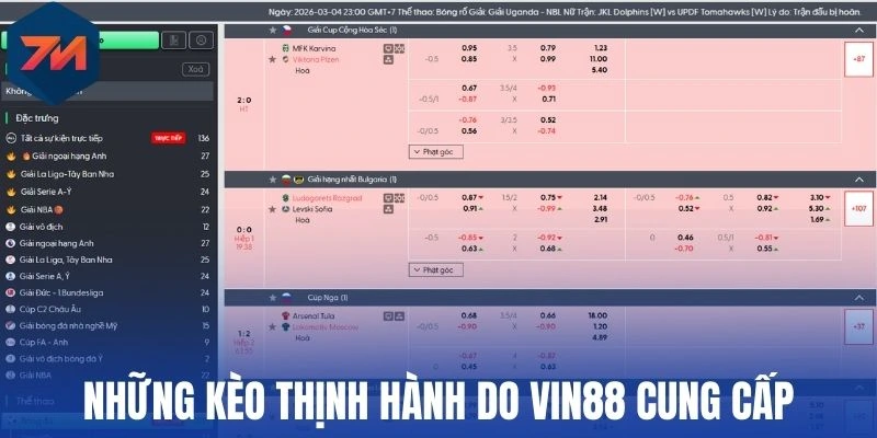 Những kèo thịnh hành do Vin88 cung cấp