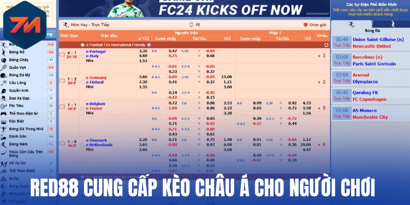 Red88 cung cấp kèo chấp châu Á cho người chơi 